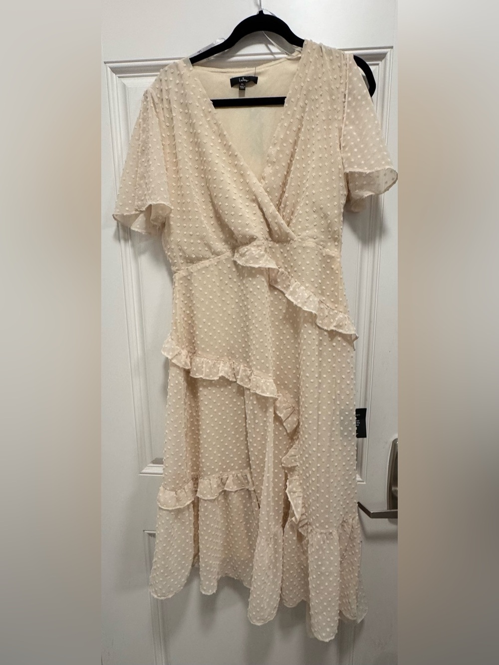 Lulu's Cream Ruffle Wrap Maxi Dress
